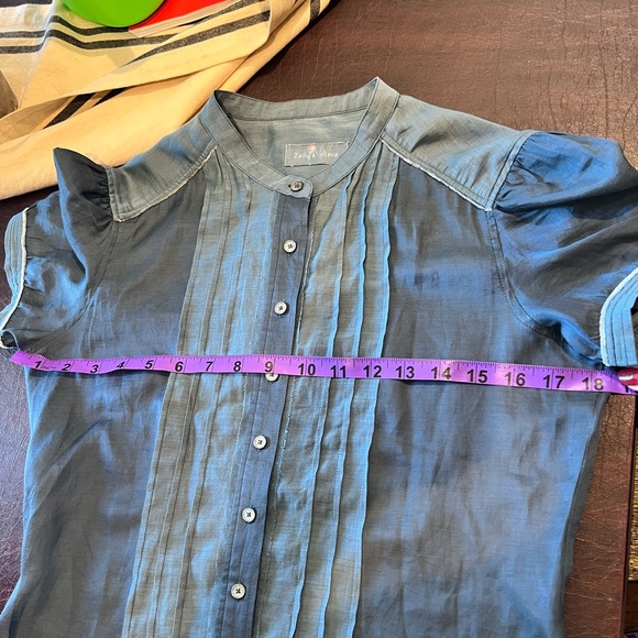 Zadig and Voltaire - Blue Pintucked Short Sleeve top - size M - Picture 6 of 11